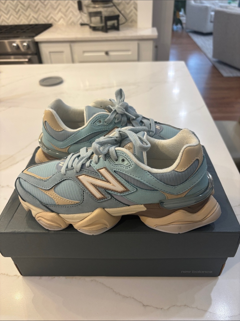 New Balance Blue and Cream 9060 Sneakers